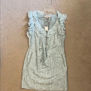 Banana Republic Light Sage Ruffled Tie-Waist Mini Dress